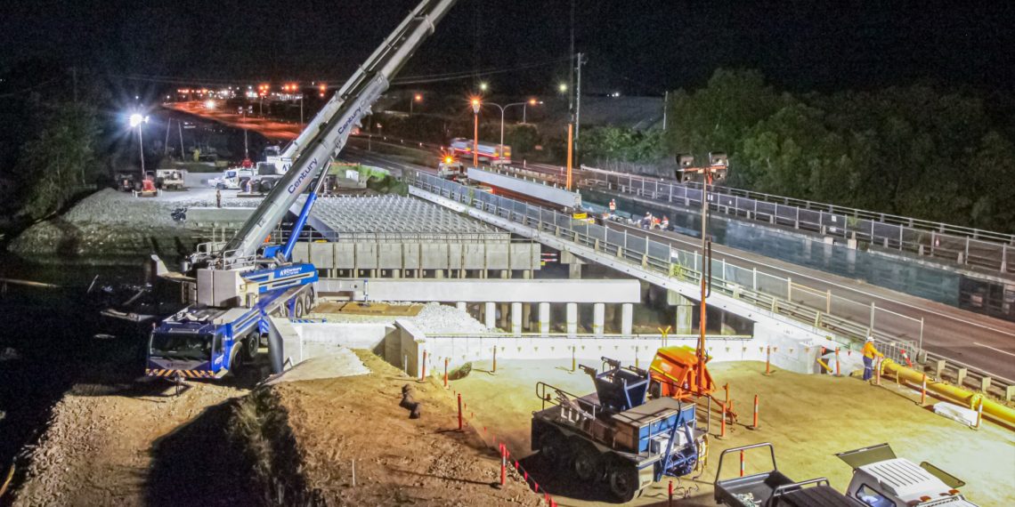 Bridge Decking Installation on the inbound bridge at Chinaman Creek. Copyright: The State of Queensland - Transport and Main Roads