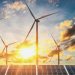Wind power with sunset behind