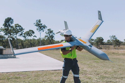A ScanEagle drone during a testing exercise at Coominya in Queensland.