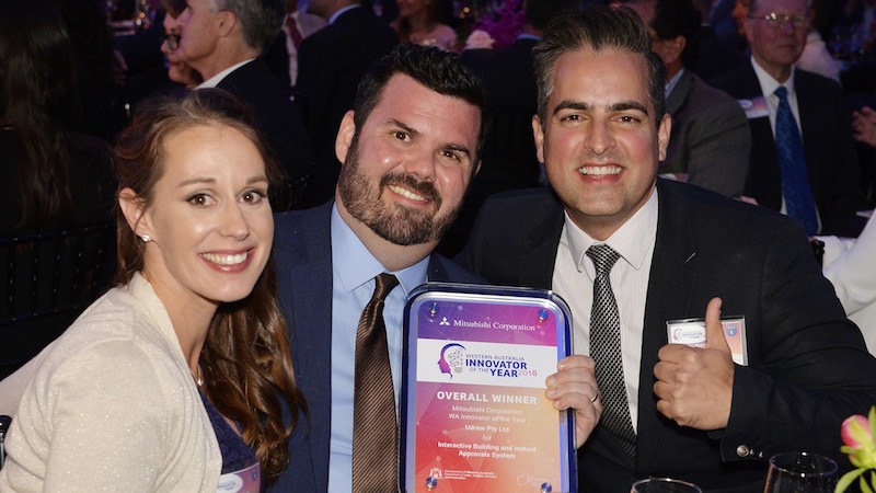 udrew’s Daniela Young, Tom Young and Walid Sharif at the Western Australia Innovator of the Year awards. (Photo: udrew)