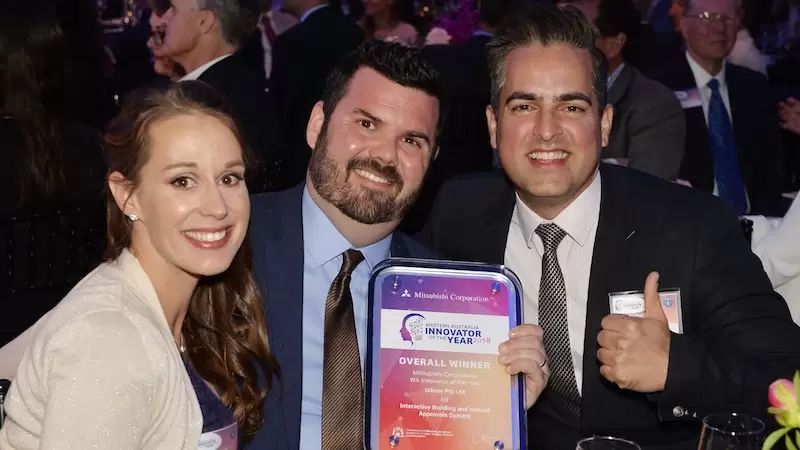 udrew’s Daniela Young, Tom Young and Walid Sharif at the Western Australia Innovator of the Year awards. (Photo: udrew)