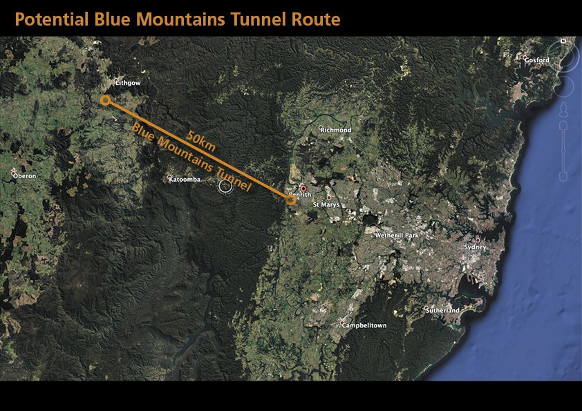 proposed route of Elon Musk's tunnel through the Blue Mountains