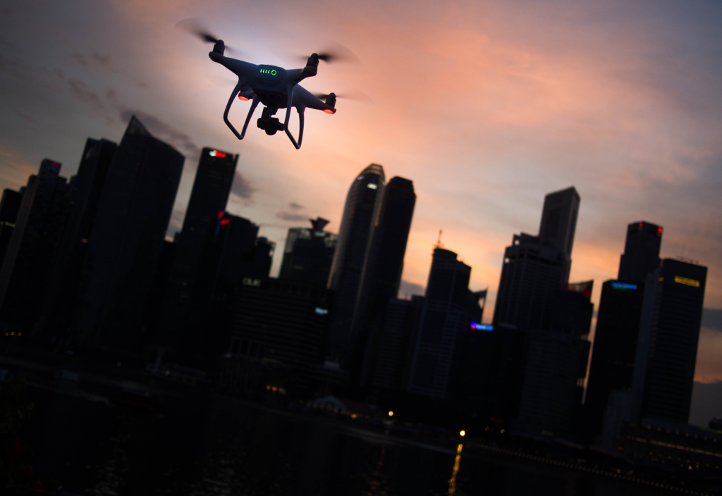 drones flying in cities