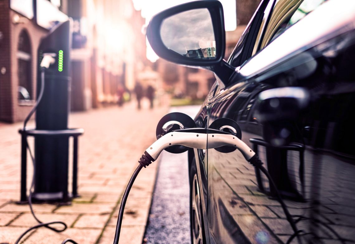 An electric car charging
