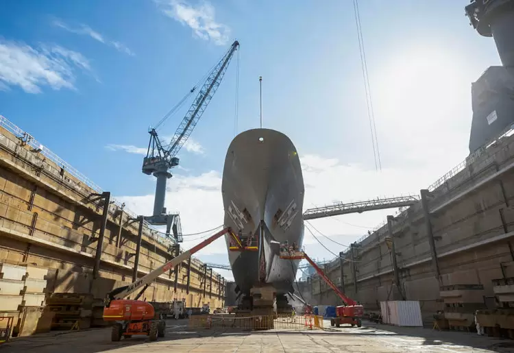 HMAS Parramatta during a refit in the Captain Cook Graving Dock at Garden Island, Sydney, NSW.