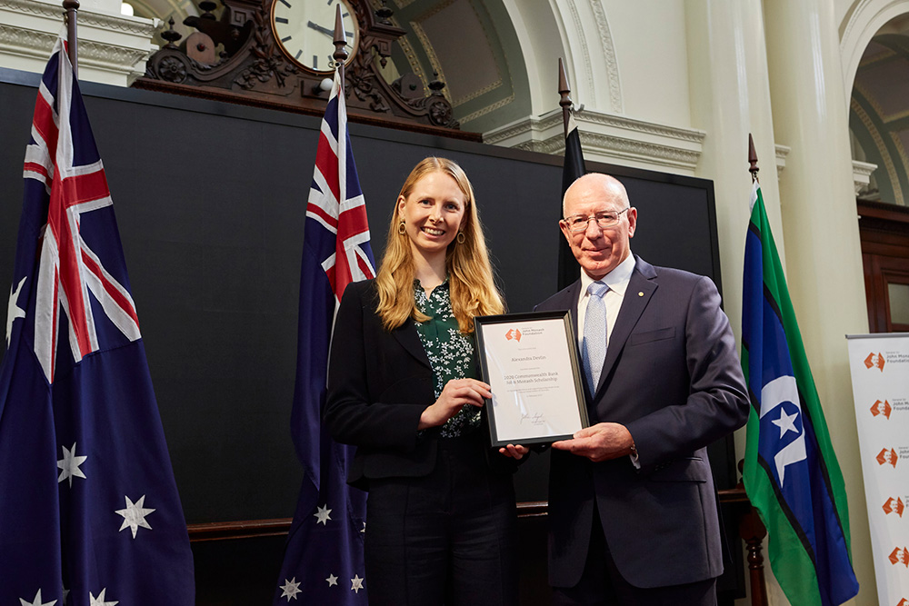 Alli Devlin receiving her John Monash scholarship.