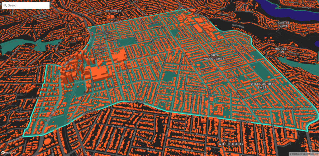 A Geoscape visualisation of Chatswood, NSW.