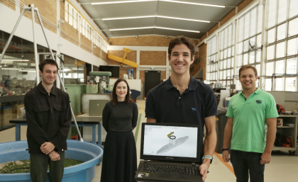 Participants in UQ's hackathon: Giordano Masnata, Isabelle Fleming, Mitchell Davis and Mitchell Heard. Image: Mark Calleja.