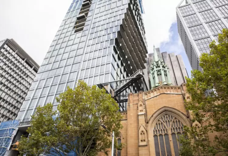 St Stephens nestles beneath 60 Martin Place's cantilever. (Image: Mark Syke)