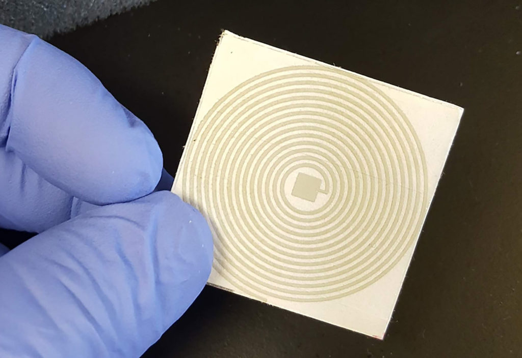 A paper, printed sensor under development by engineers in the US. (Image: Nigel Reuel)
