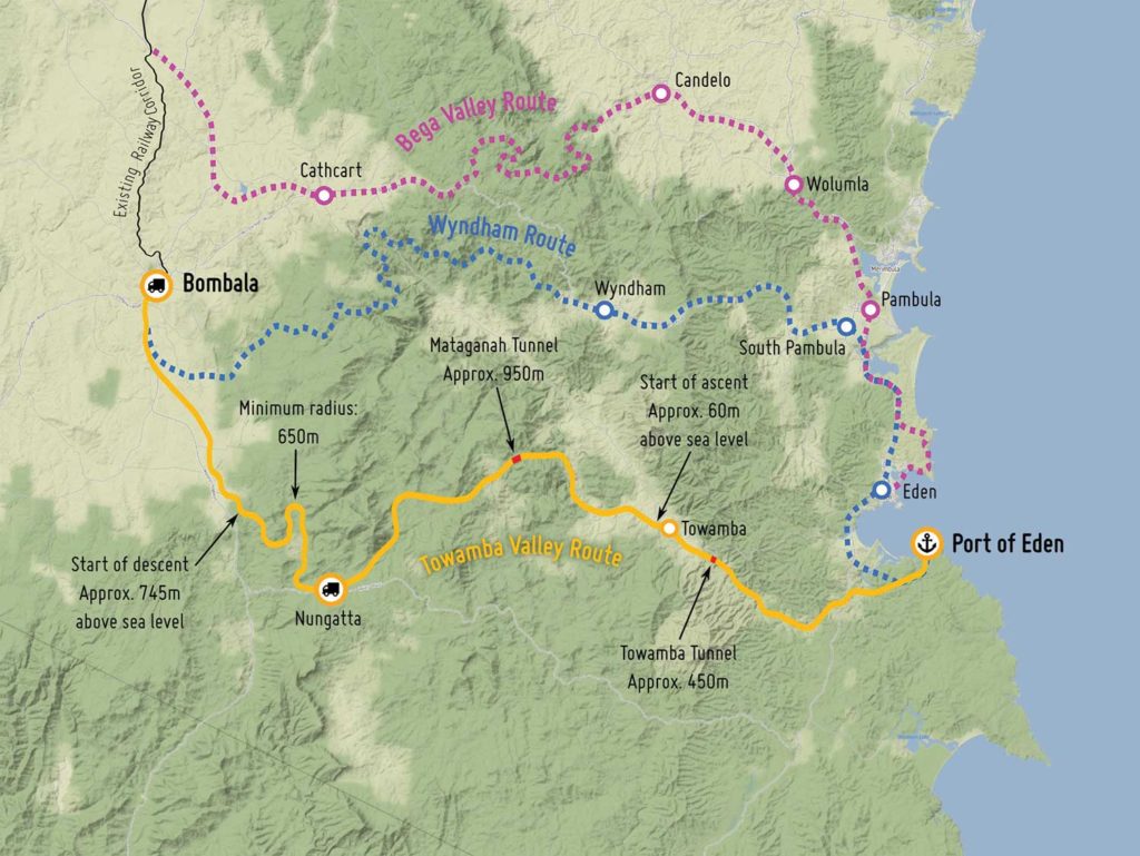 Potential options for a Canberra to Eden line.