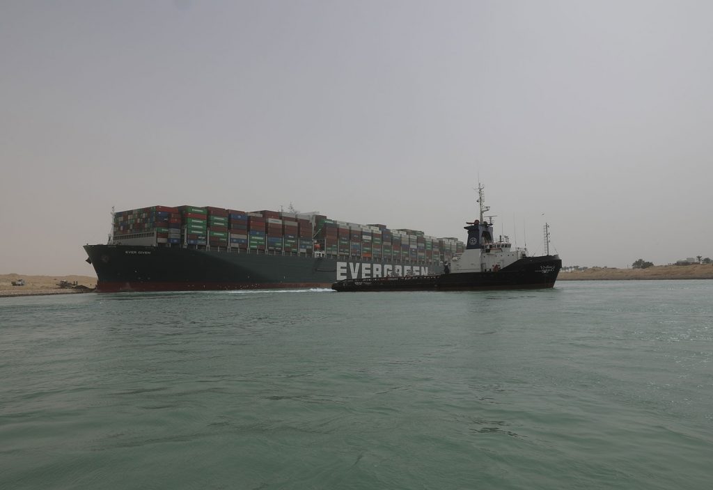 The giant container ship Ever Given was stuck in the Suez Canal for almost a week.
