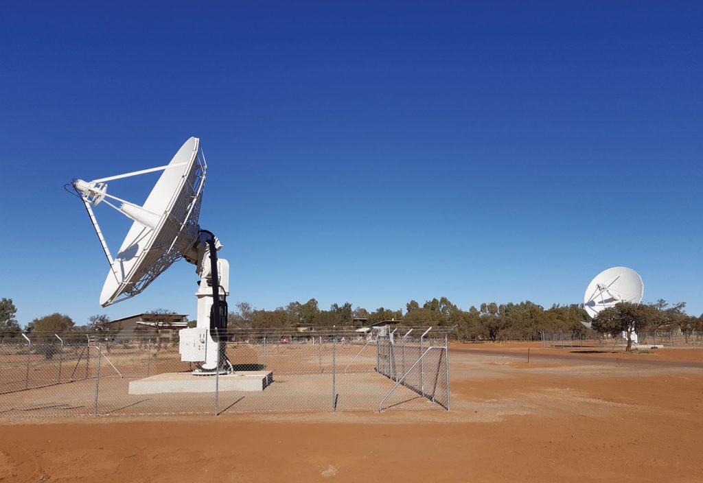Two Viasat satellite dishes form the first ground station owned by Aboriginal people.