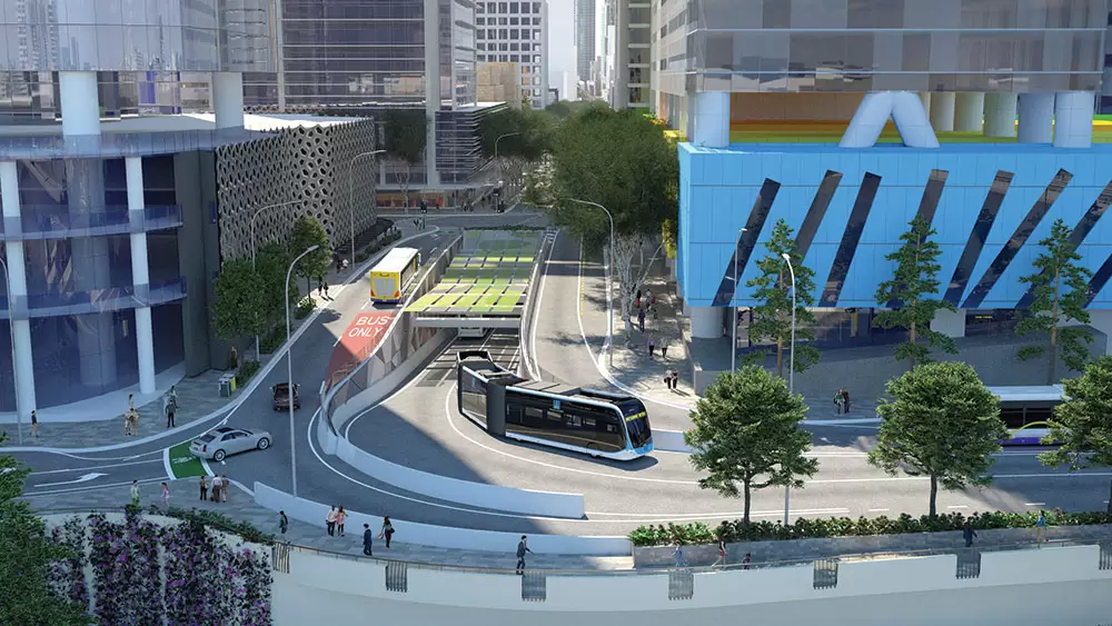 Brisbane Metro Passing through the Adelaide Street Tunnel