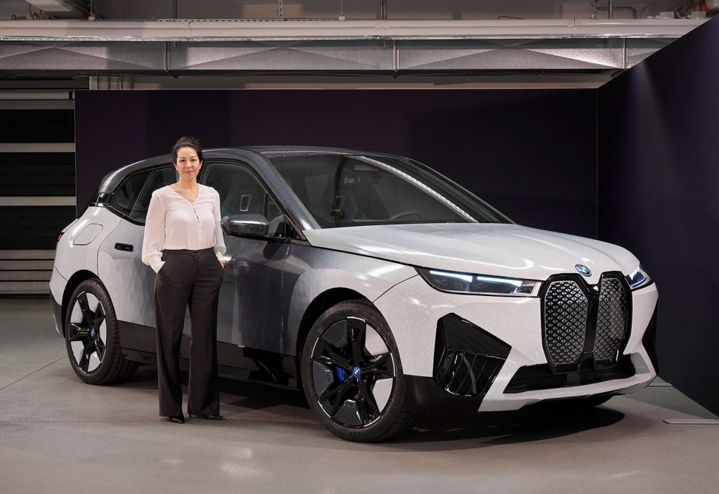 Stella Clarke with the iX Flow, BMW's colour-changing car.