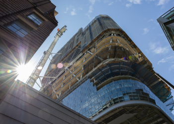 Atlassian Central, a hybrid timber building, under construction in Sydney.